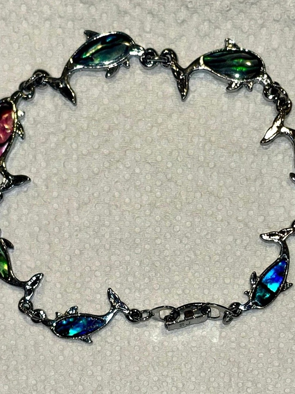SJ Vintage Abalone Dolphin Link Bracelet Silver & Blue